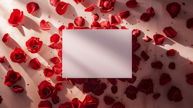 White podium with scattered rose petals