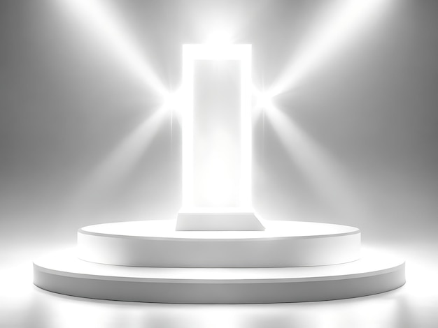 White podium with spotlights on a transparent background The winner is in first place Bright white