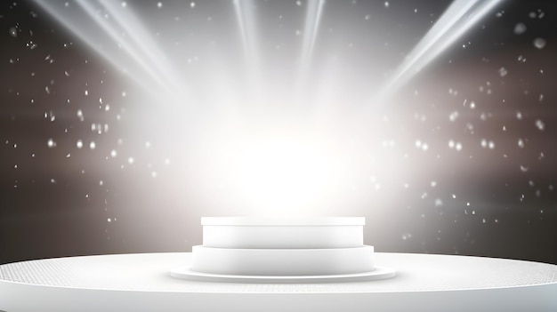 white podium with stage spotlight background