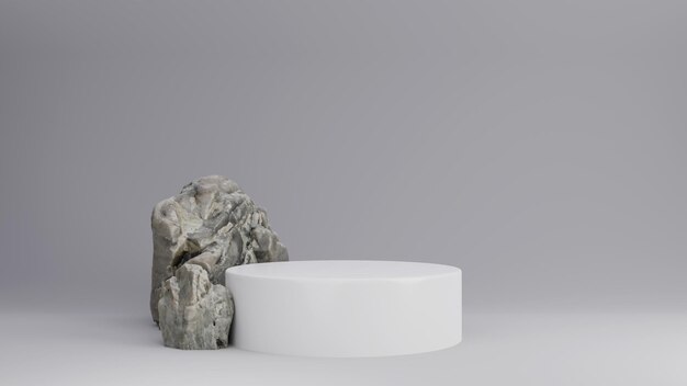 Photo white podium with stone and gray background for product design display