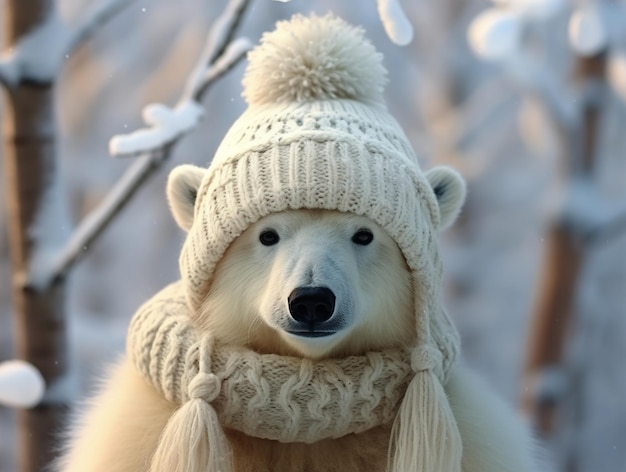 사진 겨울 숲 에서 모자와 스카프 를 입은