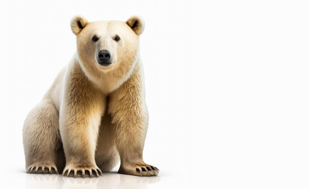 Белый полярный медведь сидит на белом фоне Генеративный ИИ