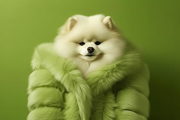 A white polar bear with green fur