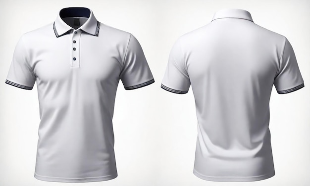 a white polo shirt with a black collar and a white collar