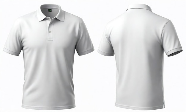 a white polo shirt with a green logo on the front