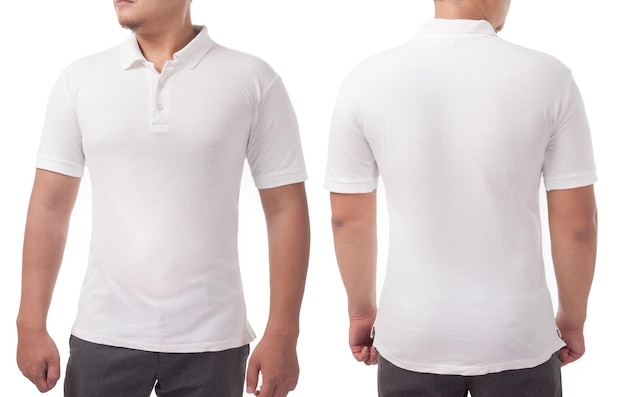 White polo tshirt mock up template front and back blank male shirt copy space design