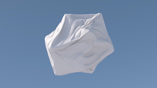 White polyhedron cloth effect blue background abstract illustration 3d render