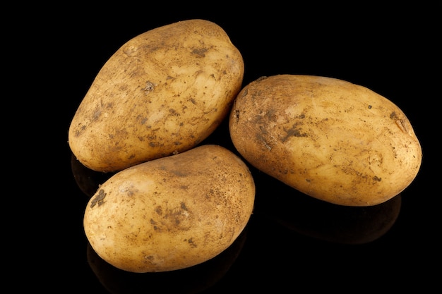 White potatoes on a black background close-up