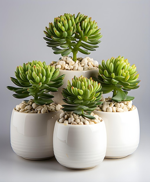 white pots with green succulents in them