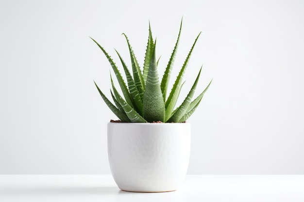 A white potted aloe vera plant