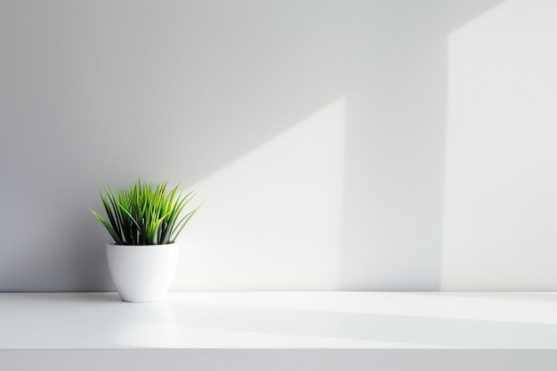 White potted plant on table against wall at home