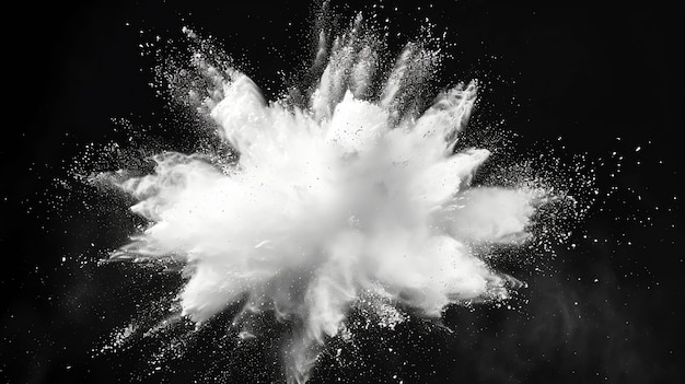 White powder explodes against a black background