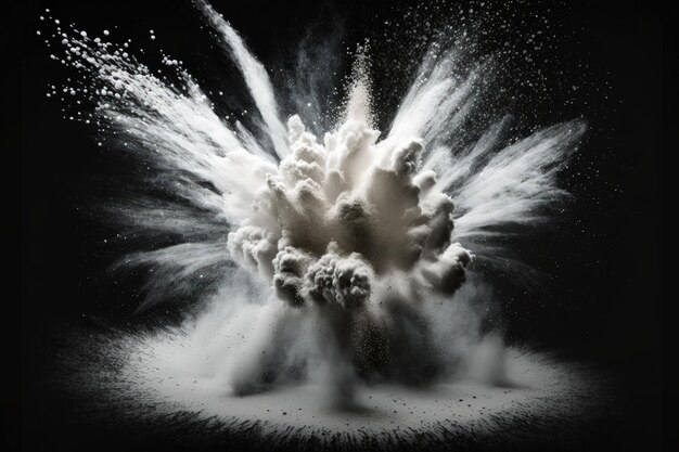 White powder explosion in an abstract on a dark background