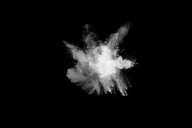 White powder explosion on black background.  