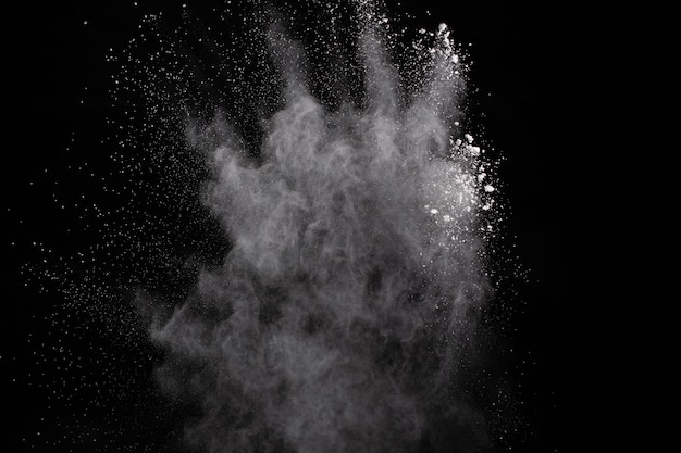 White powder explosion on black background.  