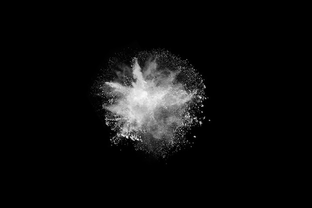 White powder explosion on black background.  