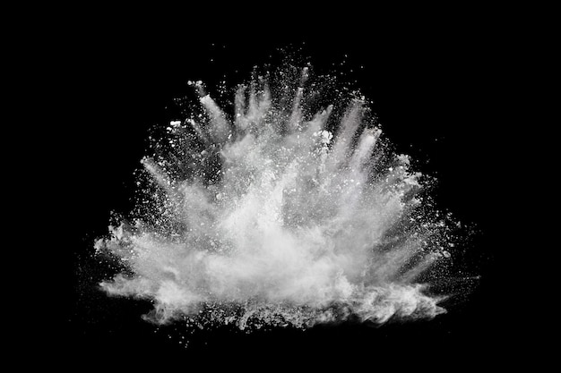 White powder explosion on black background 