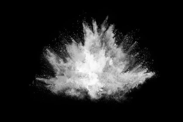 White powder explosion on black background