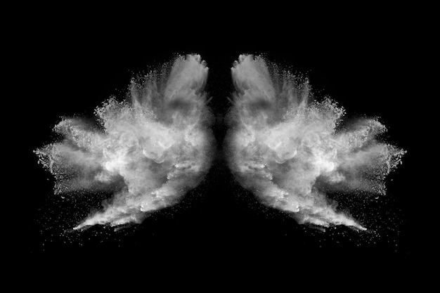 White powder explosion on black background