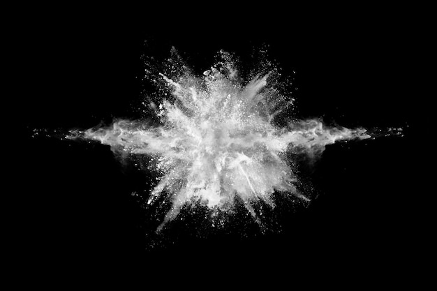 White powder explosion on black background