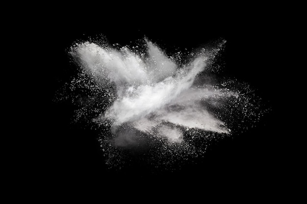 White powder explosion on black background