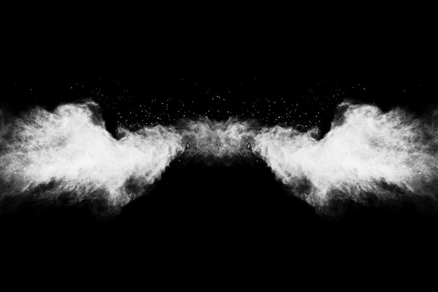 White powder explosion on black background