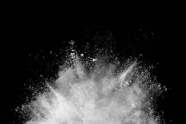 White powder explosion on black background