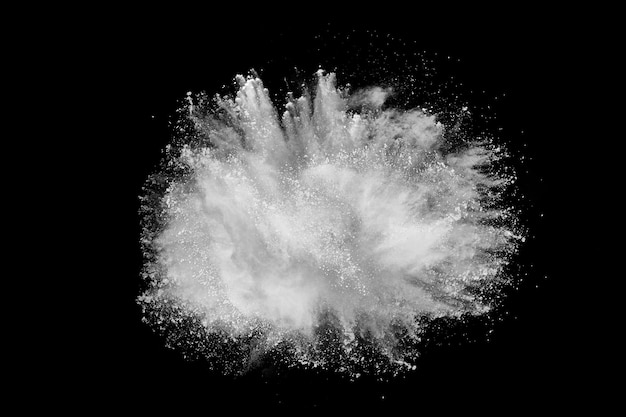 White powder explosion on black background