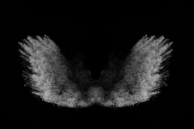 White powder explosion on black background