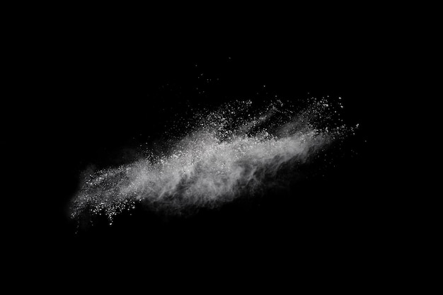 White powder explosion on black background