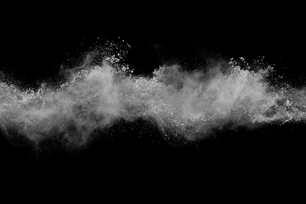 Photo white powder explosion on black background