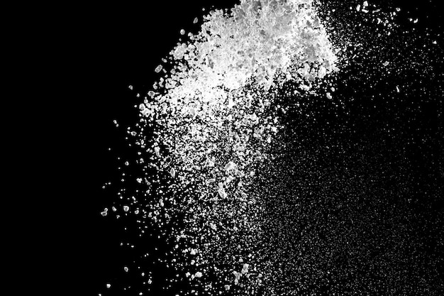 White powder explosion isolated on black background for graphic resources