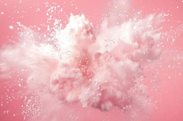 白い粉の爆発はピンクの背景に 白い塵のスプラッシュ雲はピンックの背景に