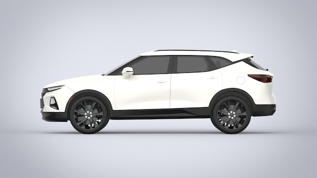 White premium city crossover universal brandless generic SUV concept car 3d