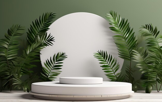 White Product Podium with Green Tropical Accents