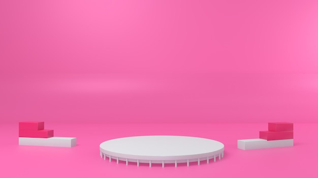 white product podium with pink background