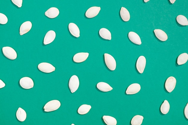 White pumpkin seeds flat lay