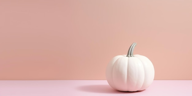 Foto una zucca bianca seduta sopra una superficie rosa immagine generativa ai