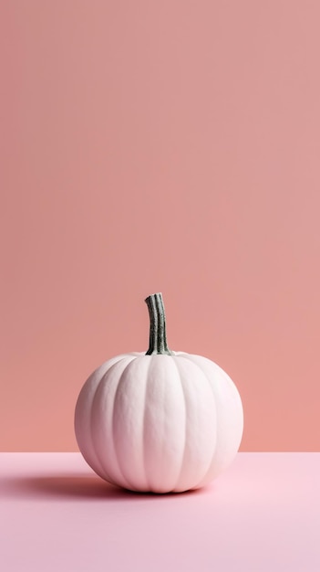 Photo a white pumpkin sitting on top of a pink surface generative ai image