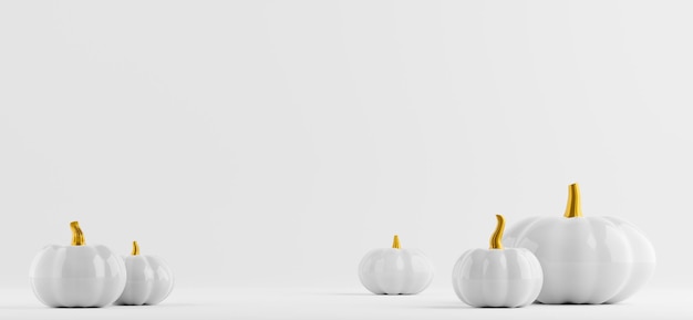 White pumpkins minimal Fall and Halloween banner with copy space 3d rendering