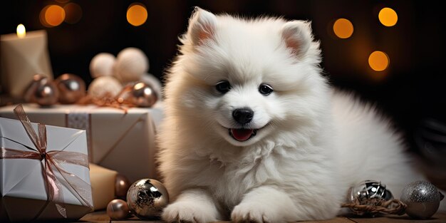 white puppy in chrismast