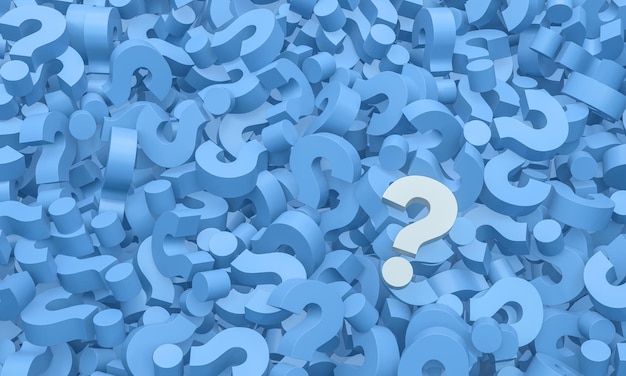 Photo white question mark on a background of question marks. 3d illustration