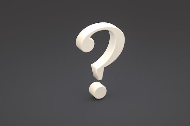 White question mark sign minimal on black background, 3d render, minimal and copy space