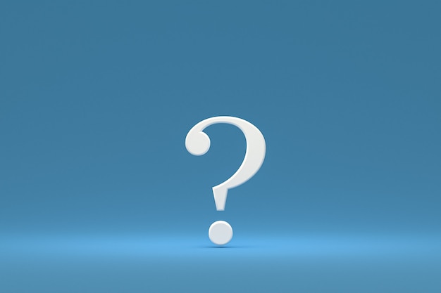 White question mark sign minimal on blue background, 3d render, minimal and copy space