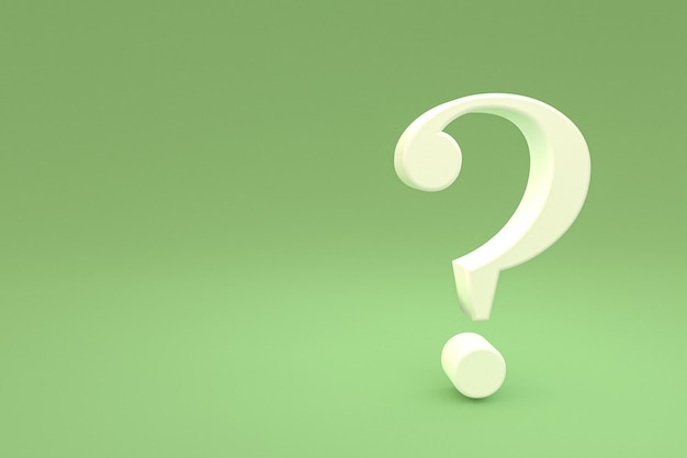 White question mark sign minimal on green background, 3d render, minimal and copy space