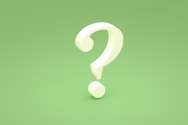 White question mark sign minimal on green background, 3d render, minimal and copy space