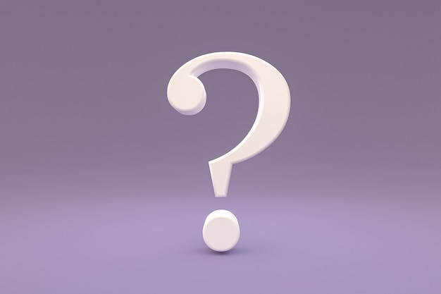 White question mark sign minimal on purple background, 3d render, minimal and copy space