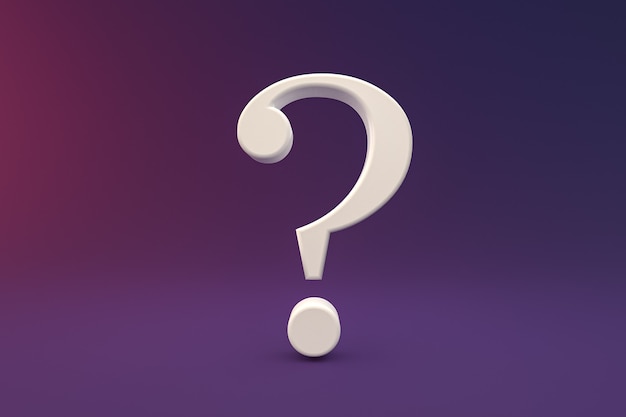 White question mark sign minimal on purple background, 3d render, minimal and copy space