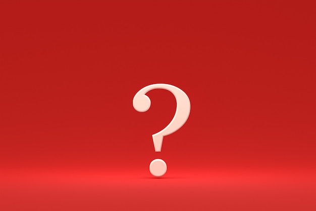 White question mark sign minimal on red background, 3d render, minimal and copy space