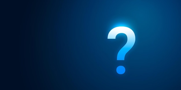 White question mark sign on punctuation blue background with abstract symbol concept or faq icon problem ask answer solution message and help support customer service information confusion element